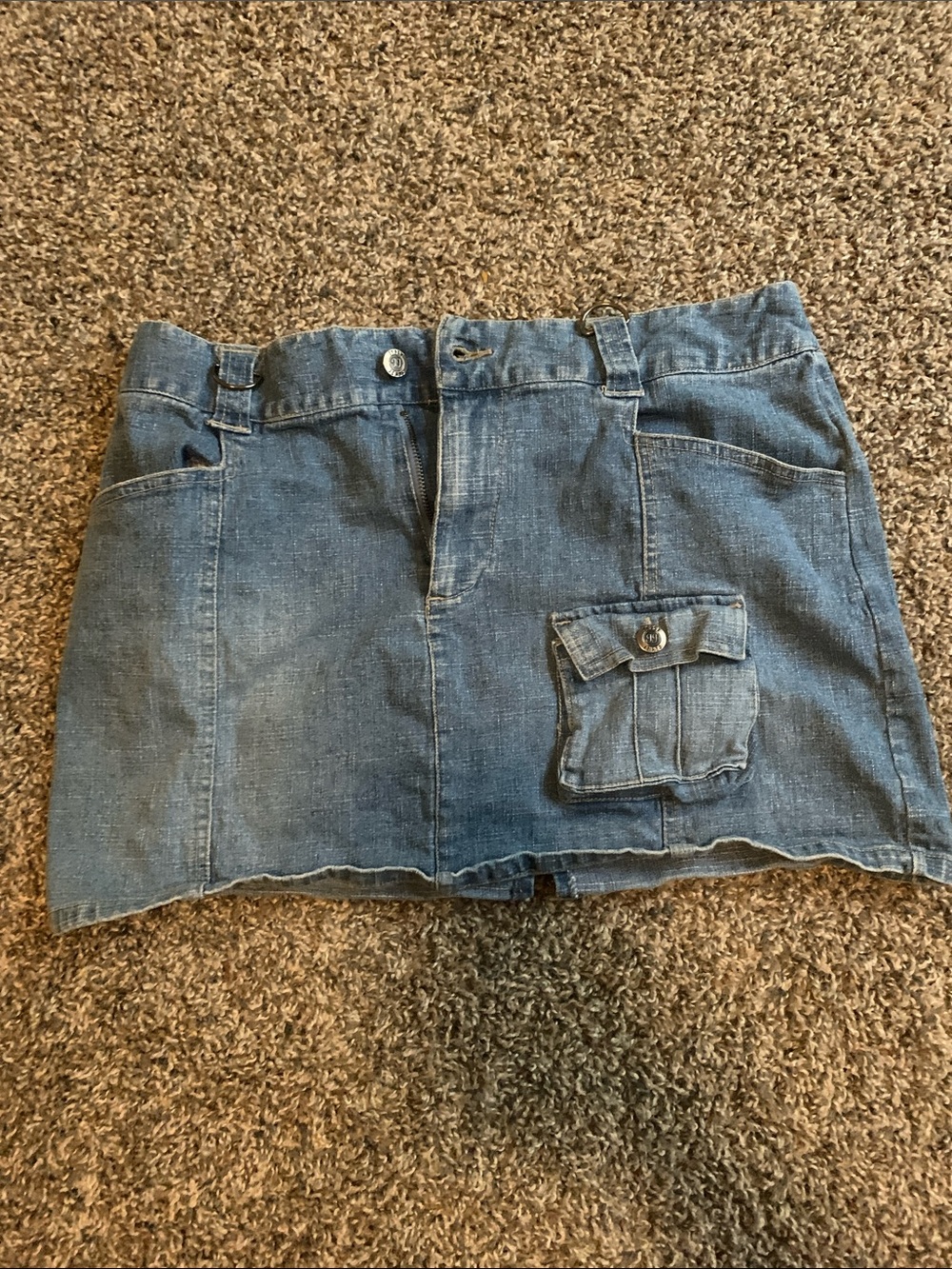 Casual Blue Denim Mini Skirt with Front Cargo Pocket